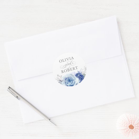 Dusty Blue Wedding Modern Floral Boho Ronde Sticker (Envelop)