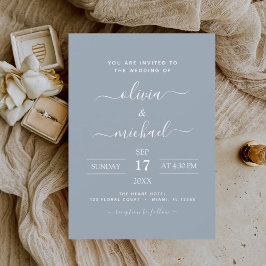 Dusty Blue Wedding Modern Typography Invitation Kaart