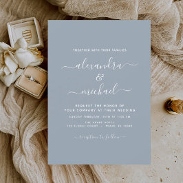 Dusty Blue Wedding Modern Typography Invitation Kaart