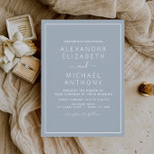 Dusty Blue Wedding Modern Typography Invitation Kaart