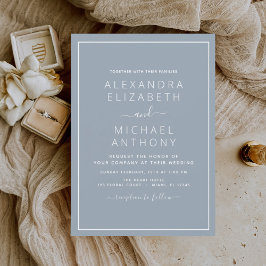 Dusty Blue Wedding Modern Typography Invitation Kaart