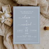 Dusty Blue Wedding Modern Typography Invitation Kaart