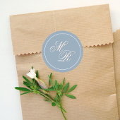 Dusty Blue Wedding Monogram Aangepast Ronde Sticker