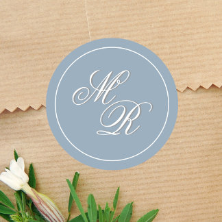 Dusty Blue Wedding Monogram Aangepast Ronde Sticker