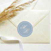 Dusty Blue Wedding Monogram Aangepast Ronde Sticker