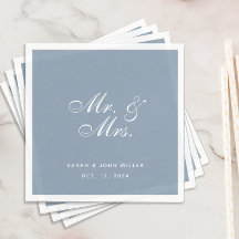 Dusty Blue Wedding Mr en Mrs White Calligraphy