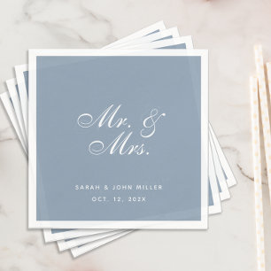 Dusty Blue Wedding Mr en Mrs White Calligraphy Servet