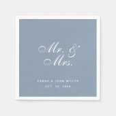 Dusty Blue Wedding Mr en Mrs White Calligraphy Servet (Voorkant)