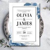 Dusty Blue Wedding Nodig, Elegant Bloemen Wedding Kaart