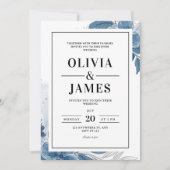 Dusty Blue Wedding Nodig, Elegant Bloemen Wedding Kaart (Voorkant)