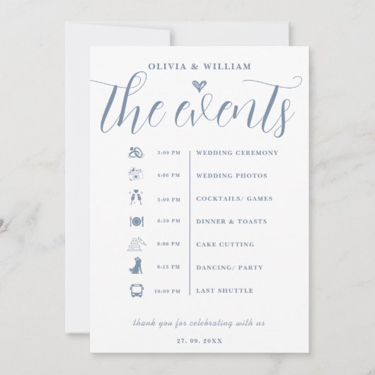 Dusty Blue Wedding Order of Events Programma (Voorkant)