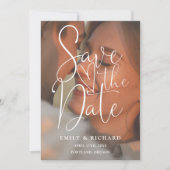 Dusty Blue Wedding Photo Elegant Script QR-code Save The Date (Voorkant)