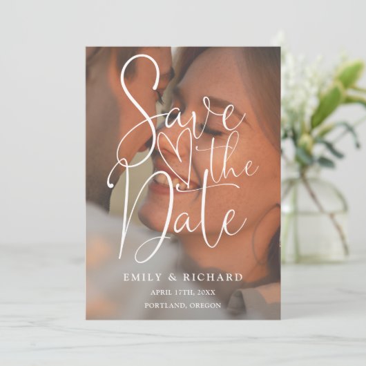 Dusty Blue Wedding Photo Elegant Script QR-code Save The Date (Staand voorkant)