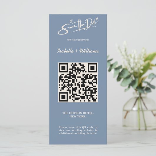 Dusty Blue Wedding Photo QR Code Elegant (Staand voorkant)