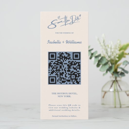 Dusty Blue Wedding Photo QR Code Elegant (Staand voorkant)