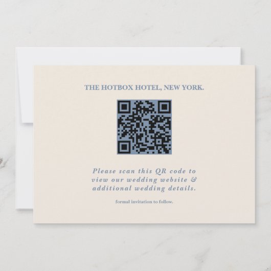 Dusty Blue Wedding Photo QR Code Elegant Save The Date (Achterkant)