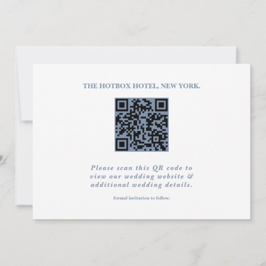 Dusty Blue Wedding Photo QR Code Elegant Save The Date (Achterkant)