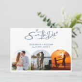 Dusty Blue Wedding Photo QR Code Elegant Save The Date (Staand voorkant)