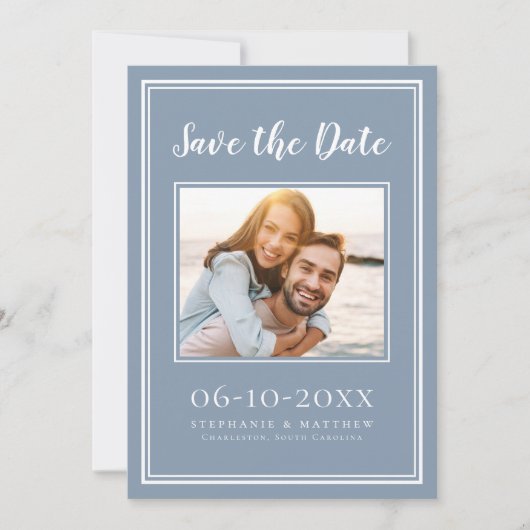 Dusty Blue Wedding Photo Simple Verloving Modern Save The Date (Voorkant)