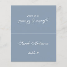 Dusty Blue Wedding Place Card - Gedrukte gastnaam