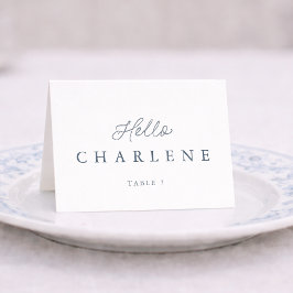Dusty Blue Wedding Place Card with Table Number Kaart
