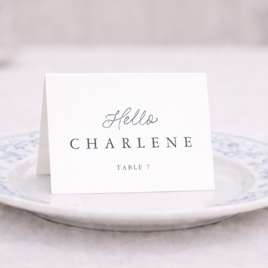 Dusty Blue Wedding Place Card with Table Number Kaart