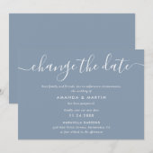 Dusty Blue Wedding Postponement Aankondiging (Voorkant / Achterkant)