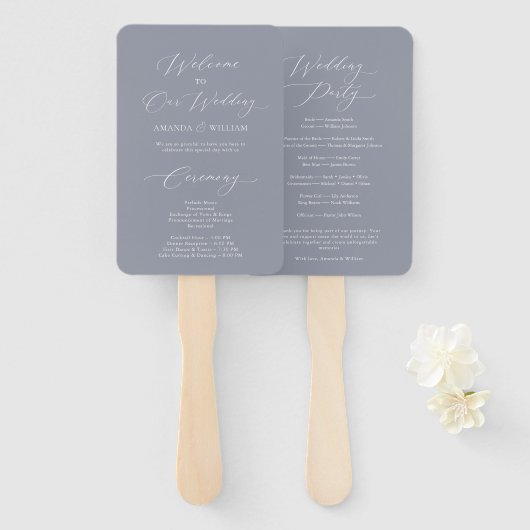 Dusty Blue Wedding Program Fan Handwaaier (Voorkant en achterkant)