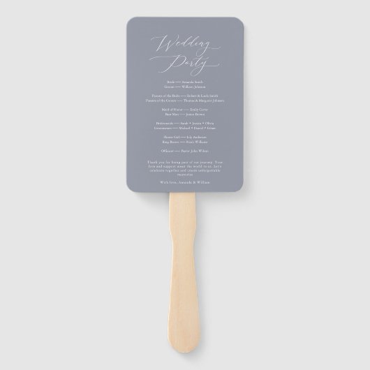 Dusty Blue Wedding Program Fan Handwaaier (Achterkant)