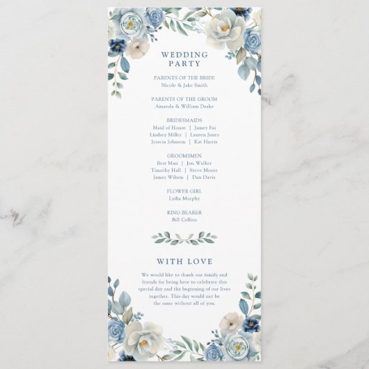 Dusty Blue Wedding Program Floral Wedding Program Programmakaart (Achterkant)