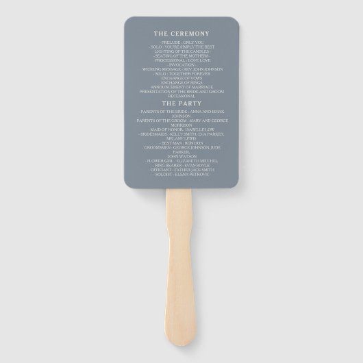 Dusty Blue Wedding Program Hand Fan Handwaaier (Achterkant)