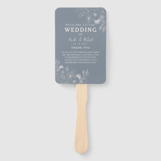Dusty Blue Wedding Program Hand Fan Handwaaier (Voorkant)