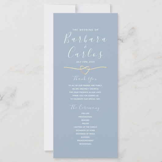 Dusty Blue Wedding Program met Rope Heart (Voorkant)
