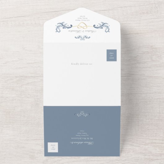 Dusty Blue Wedding QR-code All In One Uitnodiging (Buitenkant)