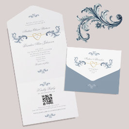  Dusty Blue Wedding QR-code All In One Uitnodiging