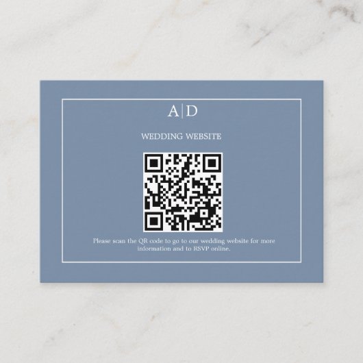 Dusty Blue Wedding QR Code Bruiloft Informatiekaartje (Voorkant)