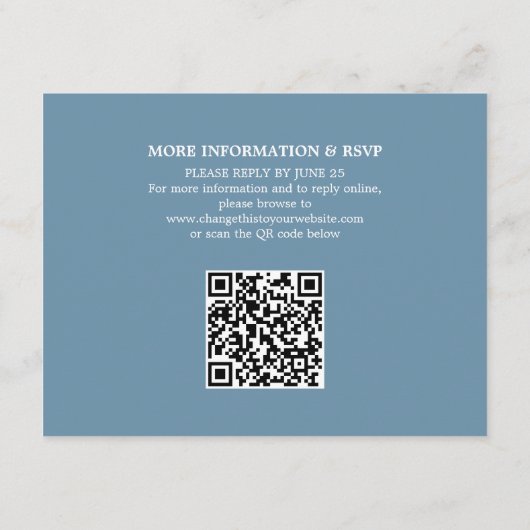 Dusty Blue Wedding QR Code Details Behuizing Kaart (Achterkant)