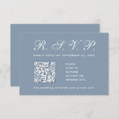 Dusty Blue Wedding QR Code Eenvoudige Kalligrafie RSVP Kaartje (Voorkant / Achterkant)