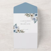 Dusty Blue Wedding QR Code Floral Elegant Spring All In One Uitnodiging (Buitenkant)