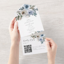Dusty Blue Wedding QR Code Floral Elegant Spring