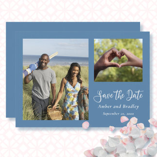 Dusty Blue Wedding QR Code Minimale Save the Date Kaart