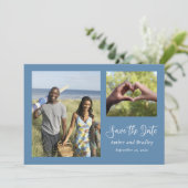 Dusty Blue Wedding QR Code Minimale Save the Date Kaart (Staand voorkant)