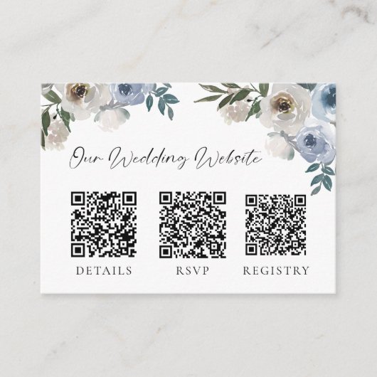Dusty Blue Wedding QR Code RSVP Gift Registry Informatiekaartje (Voorkant)