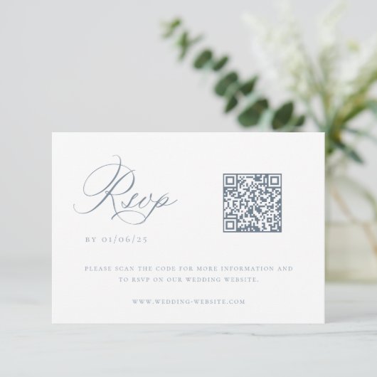 Dusty Blue Wedding QR Code RSVP-kaart Kaart (Staand voorkant)