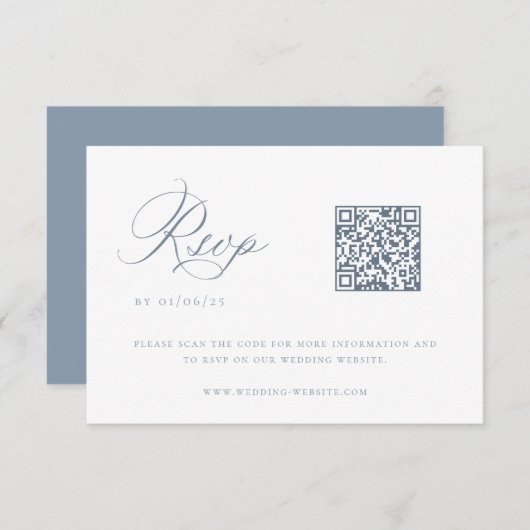 Dusty Blue Wedding QR Code RSVP-kaart Kaart (Voorkant / Achterkant)
