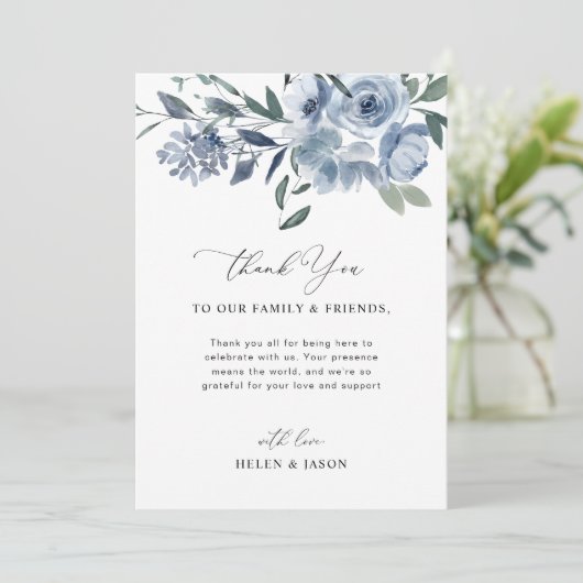 Dusty Blue Wedding Receptie Tafel Bedankt (Staand voorkant)