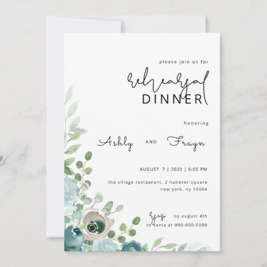 Dusty Blue Wedding Rehearsal Dinner Invitation Kaart (Voorkant)