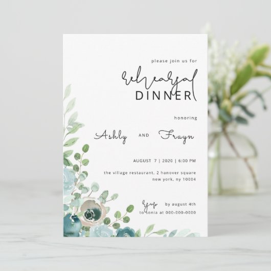 Dusty Blue Wedding Rehearsal Dinner Invitation Kaart (Staand voorkant)