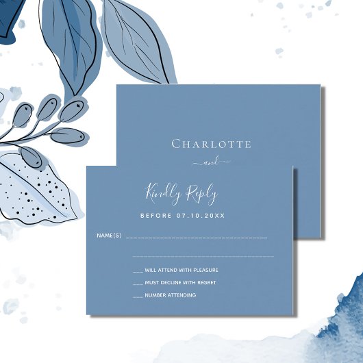 Dusty blue wedding response RSVP Notitiekaartje