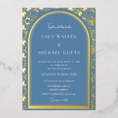 Dusty Blue Wedding (Retro-Dotted) Folie Uitnodiging (Voorkant)